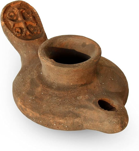 Herodian Cross Oil Lamp Replica – Authentic Biblical Terracotta Lamp from The Time of Jesus – Handmade Holy Land Artifact Gift