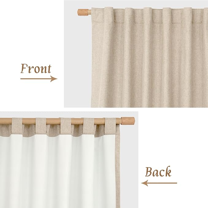 LAMIT 100% Blackout Short Linen Curtains for Cafe, 40 Inch Length Linen Textured Thermal Curtains Back Tab and Rod Pocket Neutral Panels with White Liner for Kitchen, 2 Panels, 42 x 40 Inch, Linen