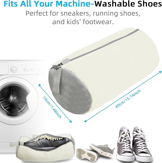 Shoe Washing Machine Bag | Laundry Shoe Bag for Washer and Dryer, 1pcs Reusable Shoes Cleaner Bags, Chenille Microfiber for Sneakers Tennis Shoes, Zipper with Lock Ring
