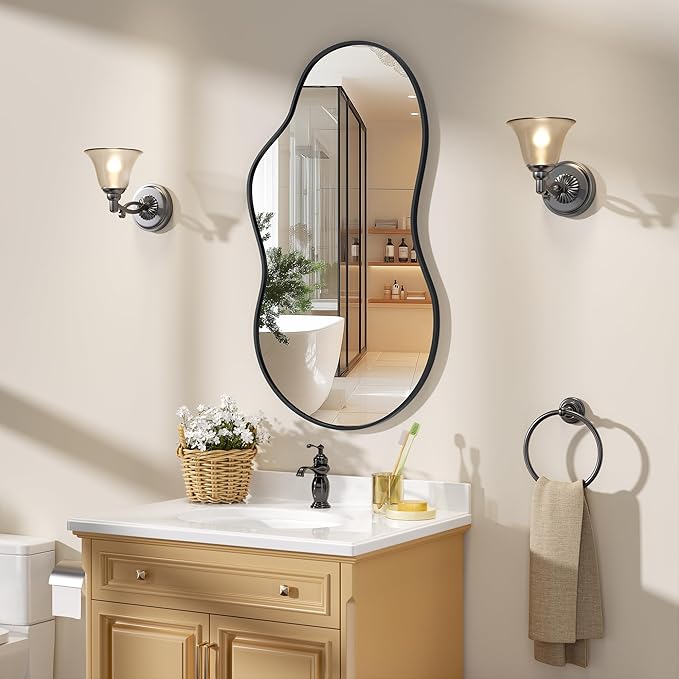 Hasipu Irregular Wall Mirror - 25"x45" Asymmetrical Mirror, Modern Decorative Mirrors for Living Room, Entryway, Hallway, Bathroom, Bedroom,Wall Mounted Home Decor (Black)