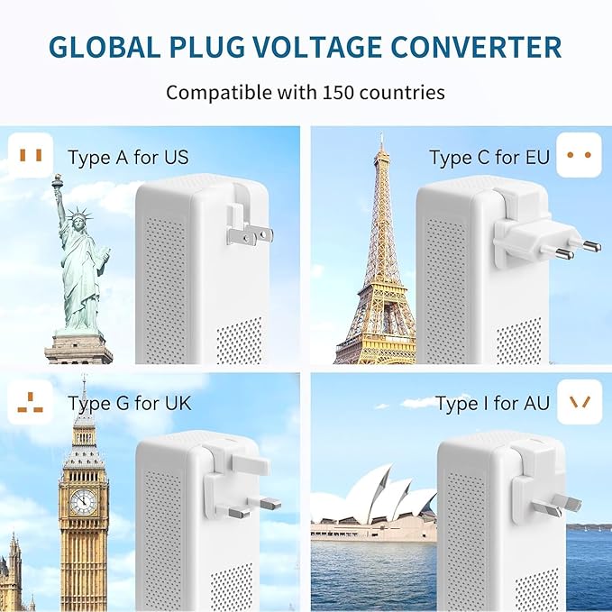 Mapambo 2000W 220V to 110V Voltage Converter US to Europe Power Converter European Travel Converter for Hair Dryer, Power Converter Adapter Combo with 1 Type C 1 USB A