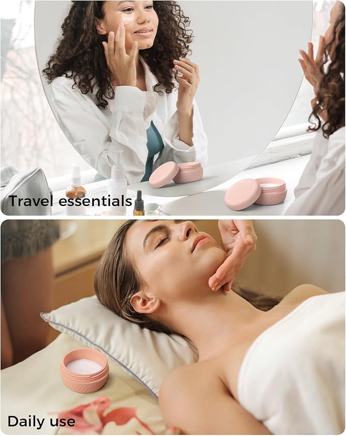 TakeToday Travel Containers for Toiletries, Leak-proof, TSA Approved, Refillable Silicone Cream Jars with Lid Travel Size Essential for Cosmetic toiletry Cream, 2 &3oz, 4 Pack (Apricot)