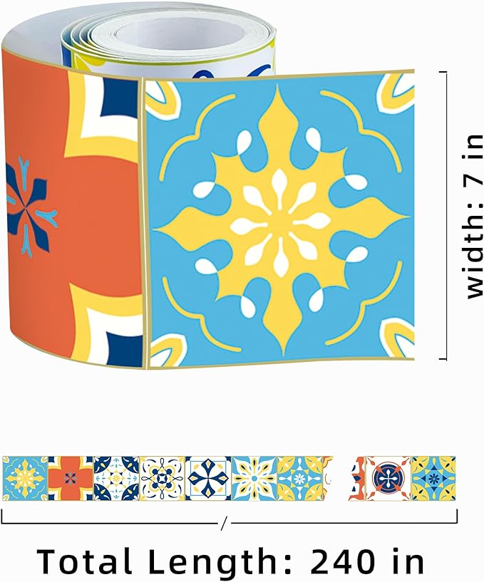 FLFK Wallpaper Border Tile Stickers Peel and Stick Wall Border for Kitchen Backsplash Bathroom Shower Room,7"x240"