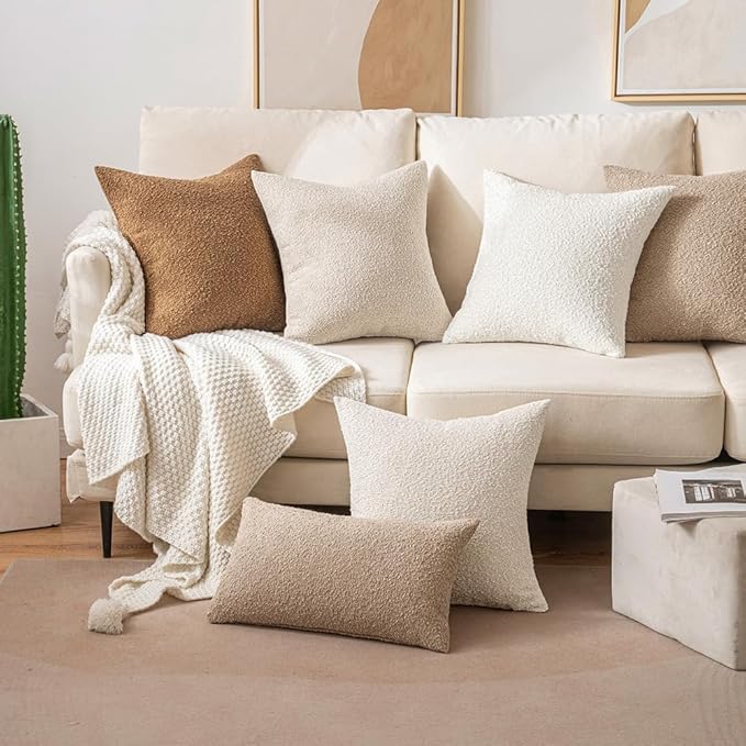 MIULEE 12x20 Inch Decorative Lumbar Throw Pillows for Bed Set of 2 Textured Boucle Neutral Winter Throw Pillow Covers Khaki Accent Solid Pillowcases Sofa Livingroom Home Decor