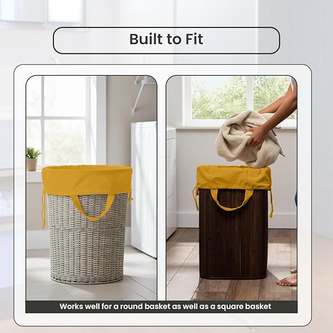 LFH Home Large Premium Cotton Canvas Laundry Bag with Drawstring and Handles Heavy Duty, Multi-Use, and Washable for Home, Travel, College or Storage 20x30 (Pack of 2)-Yellow