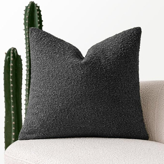 MIULEE Textured Boucle Throw Pillow Cover Black Accent Solid Eruo Sham Pillow Case Decorative Soft Pack of 1 Halloween Couch Cushion Chair Sofa Bedroom Livingroom Home Decor,24x24 Inch