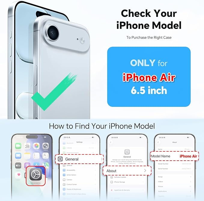 TUCCH Crossbody Detachable Wallet Case for iPhone Air 6.5" 2025, 9 Card Holders RFID Blocking, Wireless Charging, Stand, Wrist Strap, Lanyard, Zipper Pocket, PU Leather Shockproof Cover, Dark Blue