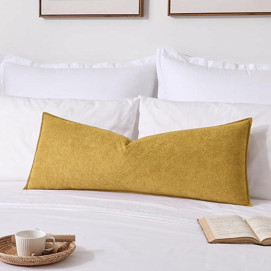 Kevin Textile 14x36 Inch Long Lumbar Cover 1 Pack Soft Boucle Textured Decorative Waterproof Rectangle Cushion Elegant Accent Pillows for Couch Sofa Chair Bed Home Decor Indoor Outdoor Mustard Yellow