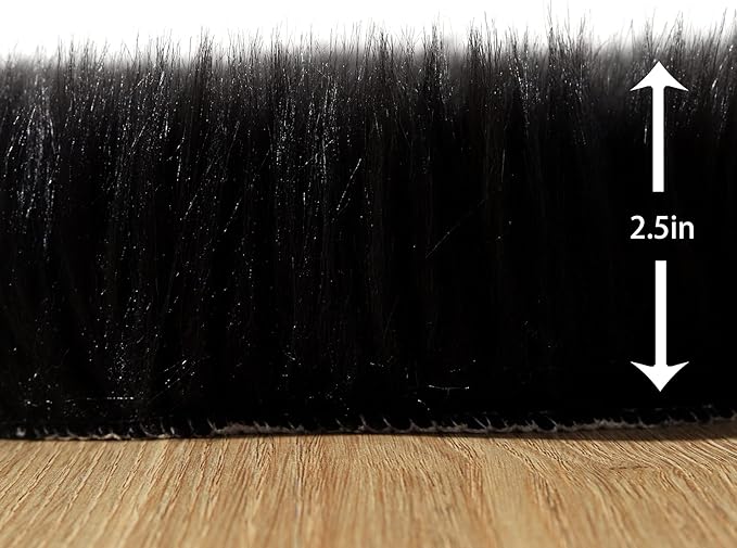 Faux Fur Rug Runner 2x6 ft Black - Machine Washable Super Soft Plush Shaggy Fluffy Area Carpet,Sheepskin Rug Fuzzy Floor Mat for Bedroom, Sofa,Living Room, Bedside, Nursery & Kids Room