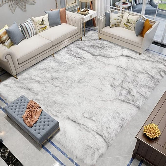 Latepis Area Rugs 9x12 Living Room Alfombras para Salas White with Grey Tips Faux Sheepskin Fur Rug for Bedroom Entertainment Room Home Décor, Rectangle
