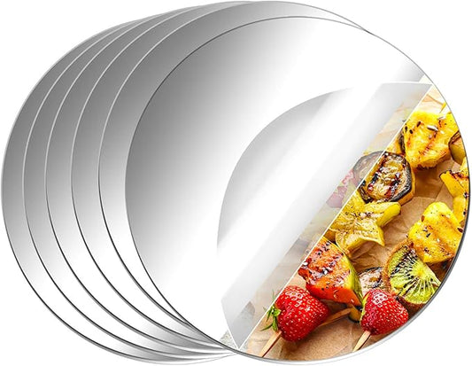 Aneco 6 Pack Acrylic Round Mirrors Non Glass Round Mirror Plate Self Adhesive Mirror Stickers for Home Wall Decor or Wedding Table Centerpiece, 8 Inches, (Thickness 2 mm)