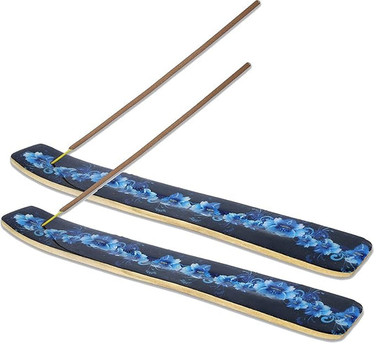 Yajna Traditional-Handmade-Burner Wooden-Incense-Stick-Strip-Holder Ash-Catcher-Stand for-Aromatherapy-Meditation-Yoga (Meditation Time) 10 Inches, Pack of 2