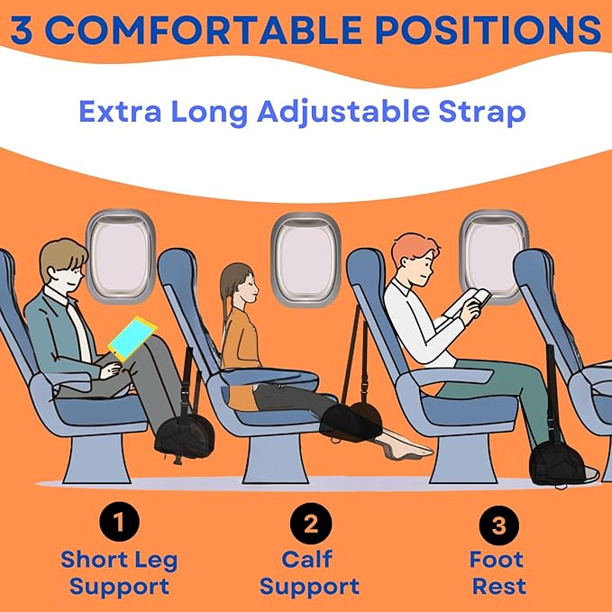 Foot Hammock for Plane Travel - Airplane Leg Hammock, Foot Sling for Traveling, Airplane Foot Rest with Rigid Base, Plane Leg Rest with Soft Foam, Air Travel Essentials for Flying