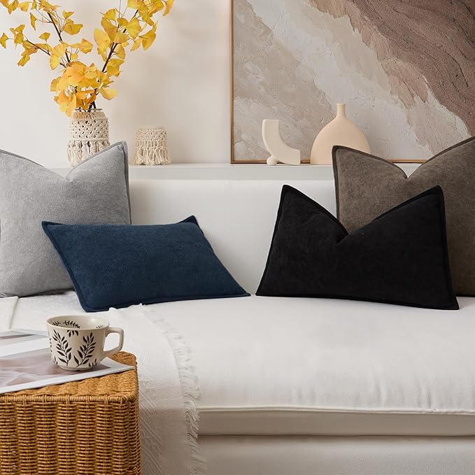 Kevin Textile Waterproof Decorative Pillow Covers Navy Blue 20x20 Inch Pack of 2 Soft Boucle Textured Throw Pillowcases Elegant Accent Pillows for Couch Sofa Chair Bed Home Decor Indoor Outdoor