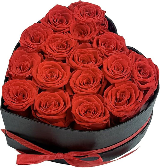 Preserved Roses Heart Shape Box Valentines Day Gifts for Her Mothers Day Forever Flowers (Red, 16 Roses)
