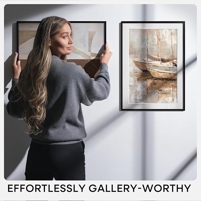 Homeforia 14x18 Picture Frame Black, High End Metal 14x18 Poster Frames with Mat 12x16 for Photo, 14 x 18 Black Frame Matted to 12 x 16 inch Print, 18x14 Thin Frame, Tempered Glass, Wall Kit, Set of 1