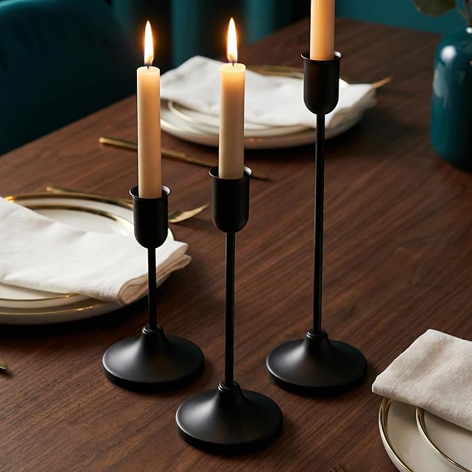 54 Pcs Black Candlestick Holders Set - Vintage Brass Taper Candle Holder for Pillar Candles - Modern Decorative Centerpiece for Wedding Fireplace Mantel Decor - Cozy Atmosphere Housewarming Gift
