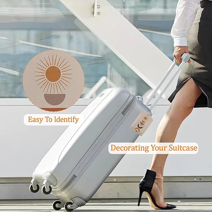 Boho 3 Pack Luggage Tag for Suitcase, Leather Bag Tags with Privacy Cover ID Label and Durable Steel Loop for Cruise Airport Travel