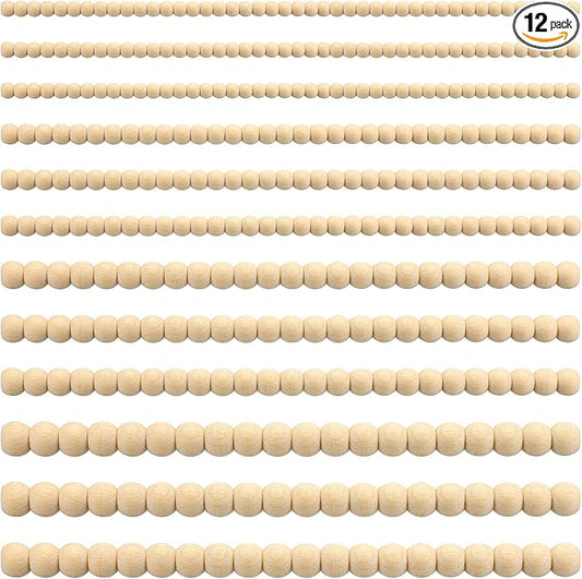 Nuanchu 12 Pcs Decorative Beaded Wood Trim Molding Half Wooden Beads Bobbin Trims 15.75 Inch Unfinished 3D Pearl Paintable Wood Molding for DIY Crafts Home Wall Cabinet Shelf Window Door (Mixed Sizes)