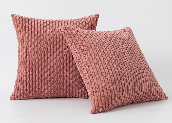 Kevin Textile Valentines Day Throw Pillow Covers Soft Corduroy Decorative Set of 2 Boho Striped Pillow Covers Pillowcases Farmhouse Home Decor for Couch Bed Sofa Living Room 22x22 Inch Blush Pink