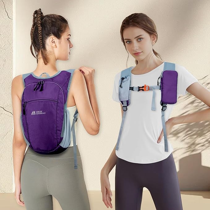 HIGH EXPERIENCE Hiking Backpack 10L/15L Small Daypack Lightweight Packable Travel Foldable Water Resistan for Women Men (Deep Purple, 10L)