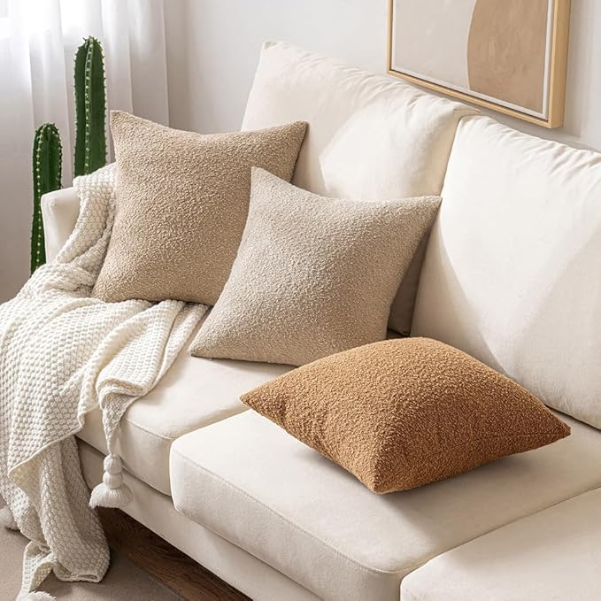 MIULEE 12x20 Inch Decorative Lumbar Throw Pillows for Bed Set of 2 Textured Boucle Neutral Winter Throw Pillow Covers Khaki Accent Solid Pillowcases Sofa Livingroom Home Decor