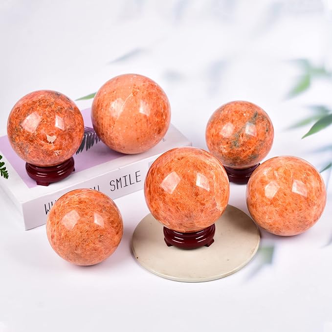 JIC Gem Natural Sunstone Healing Crystal Ball Divination Gemstone Sphere Feng Shui Reiki Aura Crystal Ball Home Desk Decor (60-70mm)