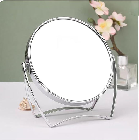 WMugthome Two-Sided 4-In/6-in with Handle Portable Round Makeup/Travel/Desk Mirror with 1X and 3X Magnification(Silver, 6inch)