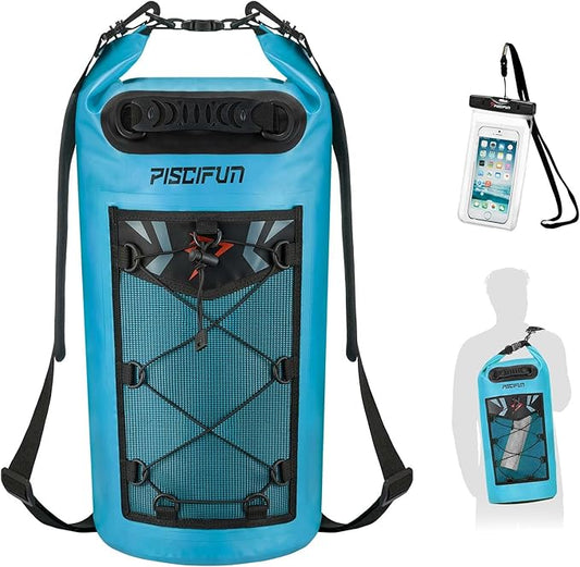 Piscifun Dry Bag, Waterproof Floating Backpack 10L/20L/30L/40L with Waterproof Phone Case for Boating, Kayaking, Fishing