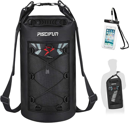 Piscifun Dry Bag, Waterproof Floating Backpack 10L/20L/30L/40L with Waterproof Phone Case for Boating, Kayaking, Fishing