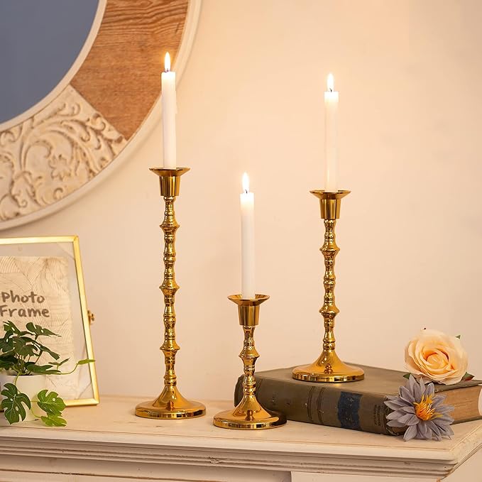 Brass Candlestick Holders Vintage: Tall Gold Taper Candle Holder Set of 30 Antique Candle Stick Holders for Christmas Wedding Centerpieve Living Room Mantle Home Decor Bridal Shower