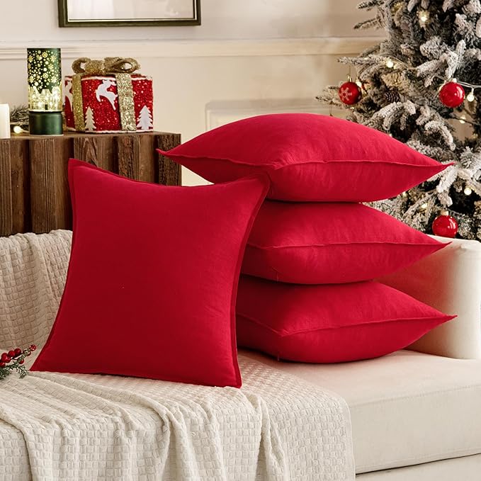MIULEE Christmas Decorative Linen Pillow Covers 20x20 Inch Red Boho Farmhouse Neutral Couch Throw Pillows for Bed Pack of 2 Accent Modern Pillowcase Sofa Livingroom Home Decor