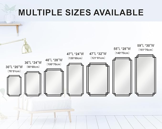 30" x 59" Large Wall Mirror for Decor, Black Decorative Mirror with Irregular and Rectangular Metal Frame, Black Large Bathroom Mirror Above Sink, Hang Vertically or Horizontally