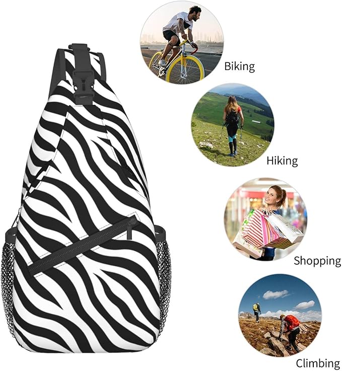 QFXUYNG Zebra Print Adult Sling Bag Unisex Chest Bags Crossbody Backpack Casual Daypacks Shoulder Bag for Women Men Cycling Hiking Travel