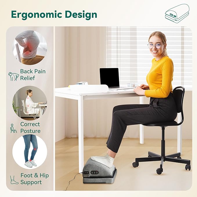 Snailax Heated Foot Rest Under Desk at Work, Desk Foot Stool with Heat & Vibration Massage, Adjustable Height, 2 Heat Levels Foot Warmer Feet Heater for Office Chair, Gaming Home Use