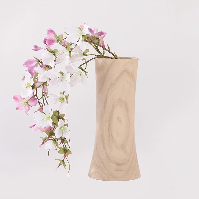 Handmade Eco-Friendly Wooden Vase Set - Natural Solid Paulownia Wood Vases for Home Decor, DIY Hand-Painted Design, Unbreakable Decorative Gift Set (7”, 10”, 12”) (Shaped Vase 5.3×11.6IN)