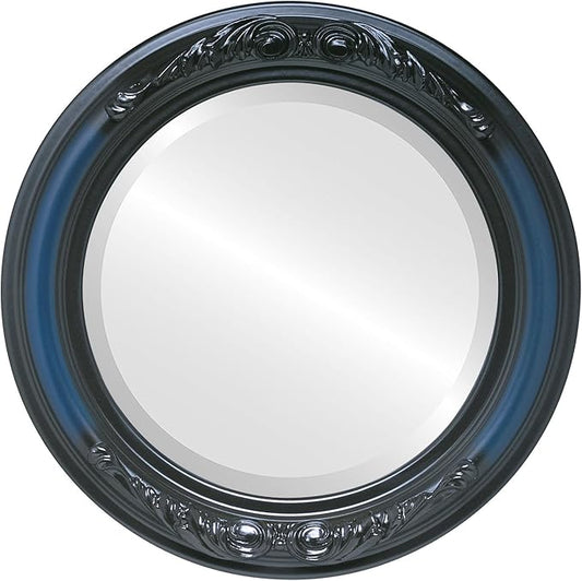 OVALCREST Round Beveled Wall Mirror for Home Decor - Florence Style - Royal Blue - 28x28 Outside Dimensions
