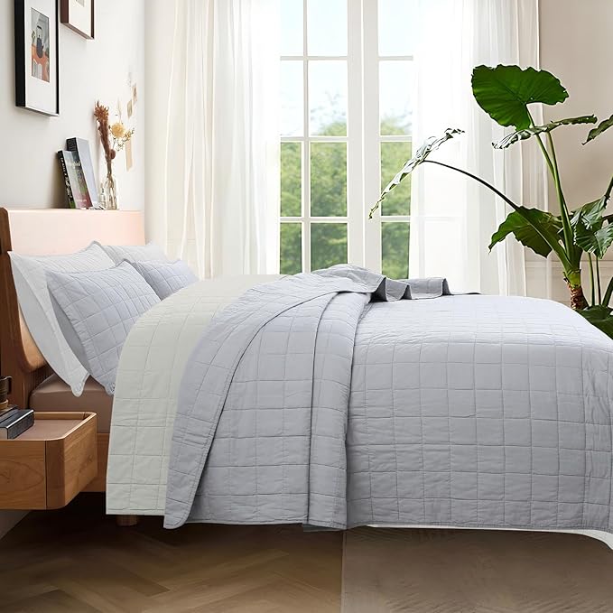 100% Cotton Quilt Sets Super King Size - Soft Lightweight Quilt Bedding Set for Bedroom Decor-Bedspread in Geometric Pattern with 2 Pillow Shams for All Season, 120x128 inches