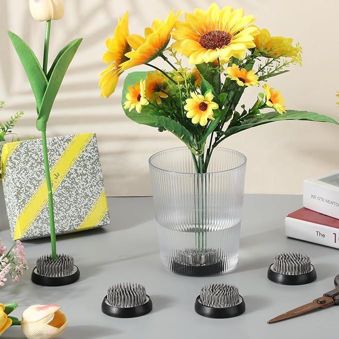 Sliner 16 Pieces Floral Frogs Round Flower Holder Japanese Ikebana Vase Kenzan Flower Arranger Floral Fixed Tools Pin for Arrangement Home DIY Craft (Silver,2.36 Inch)