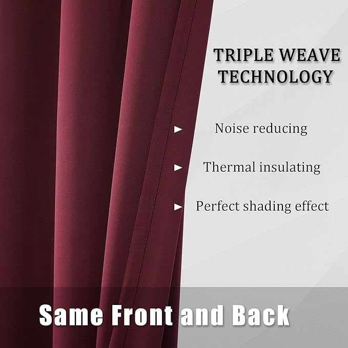 DUALIFE Christmas Decor Curtains - Burgundy Red Blackout Curtains for Bedroom Solid Thermal Insulated Window Curtain Panels with Grommet for Living Room 42 X 72 Inch Length