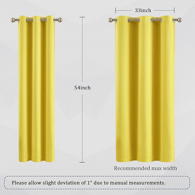 DUALIFE Bright Yellow Blackout Curtains - Room Darkening Curtain Drapes Grommet Thermal Insulated Small Window Curtains for Kids Bedroom, 2 Panels Sets (38 x 54 Inches Long, Illuminating Yellow)