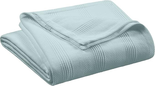 King Size 100% Cotton Blanket | Super Soft Breathable Lightweight Throw | All-Season Knit Blanket | Luxury Hotel Style | Easy Care | Oeko-Tex Certified | Light Blue