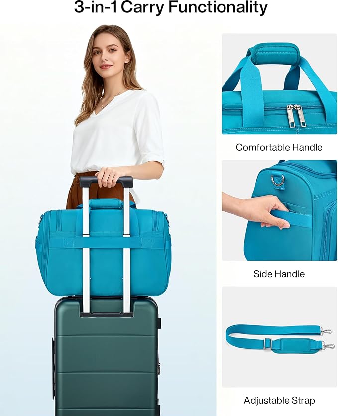 MILADA Underseat Carry On Luggage Bags for Travel Lightweight Foldable Carry On Bags for Airplanes Small Duffle Bag for Men Women Personal Weekend Overnight Travel Tote Bags, Caribbean Blue