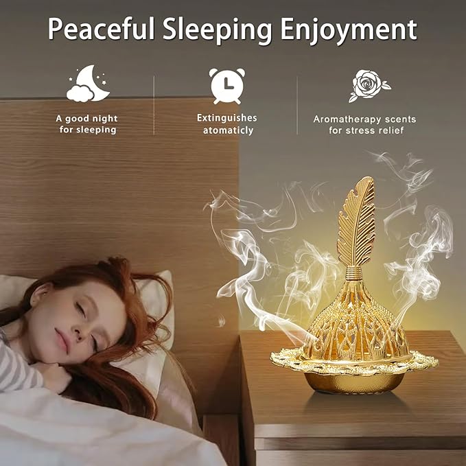 Majewel 3 in 1 Incense Holder, Vintage Incense Holders for Sticks with 9 Holes, Incense Burner Ash Catcher, Brass Incense Stick and Cone Burner for Meditation, Yoga, Home Decor (Feather)