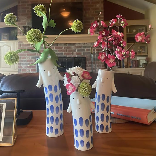 Cute Family Face Vases Set of 3 - Unique Ceramic Bud Vases for Small Flower - Fun Modern Aesthetic Decor for Home - Pretty Decorative Flower Holder for Women and Kids for Spring