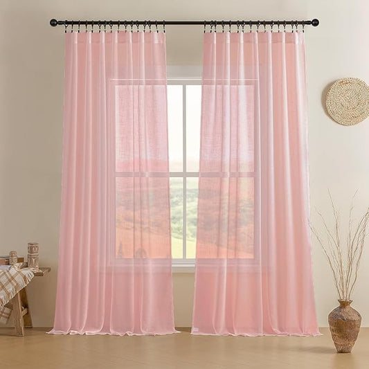 Joydeco Sheer Curtains 96 Inches Long, Beige Curtains for Living Room 2 Panels Set, Window Curtains Privacy Assured with Light Filtering(W52 x L96 Inch,Tapioca)