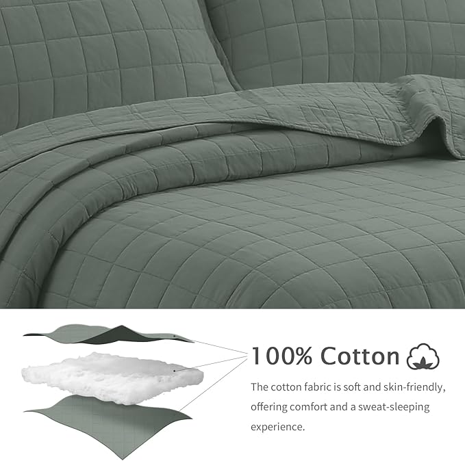100% Cotton Quilt Sets Queen Size- Soft Lightweight Quilt Bedding Set for Bedroom Decor- Bedspread in Geometric Pattern with 2 Pillow Shams for All Season, 90x98 inches
