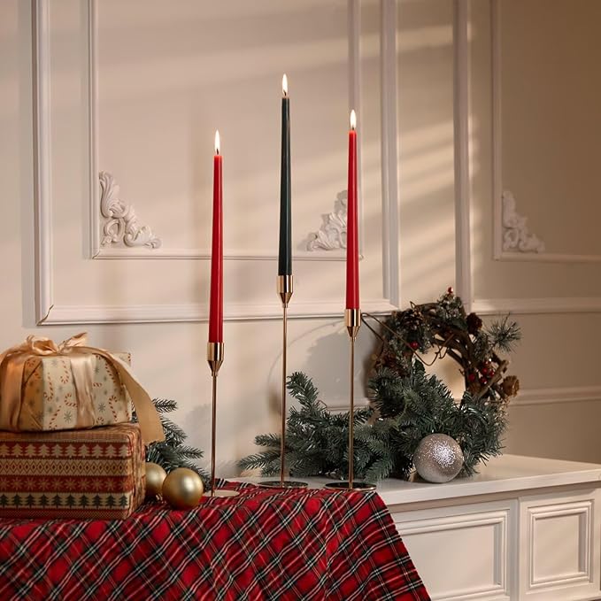 Solid Taper Candle Holders Set of 15 Bulk, Champagne Gold Long Skinny Candlestick (Heights: 9/11/13 Inch), Heavy Iron Anti-Slip Base for Fireplace Mantle Table Centerpiece Christmas Decor