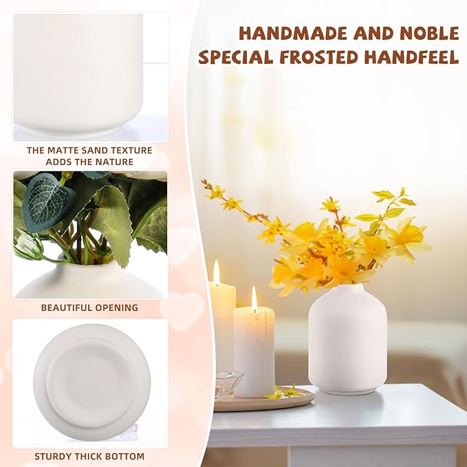 Tioncy 30 Set 3.9"*2.76" White Ceramic Bud Vases Bulk Valentine's Day Decoration Boho Wedding Centerpieces White Ceramic Vases for Dry Flowers Pampas Grass Home DIY Wedding Table Decor (Stylish)