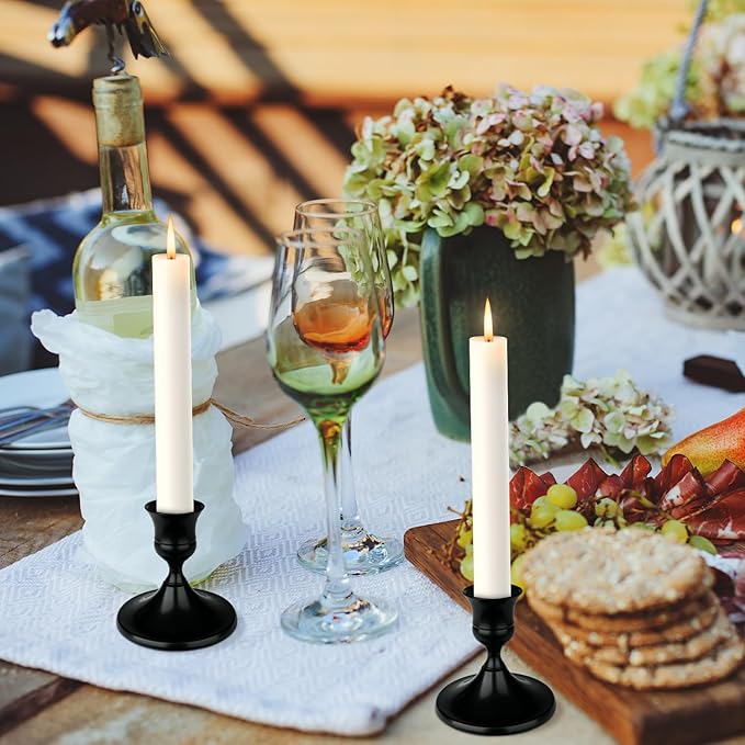 Black Candle Holder Taper Candle Holders, Set of 24 Candlestick Holders Decor for Home Decor, Metal Taper Candleholder for Fall Thanksgiving Halloween Christmas Table Fireplace Decor (24, Black)